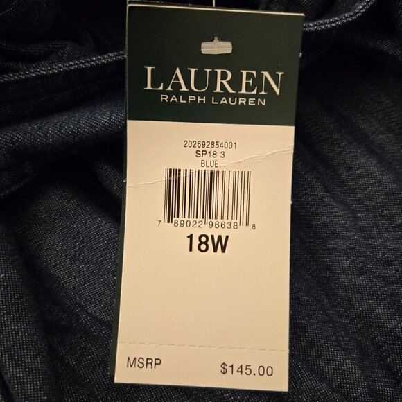 Ralph Lauren Amanthia Denim Chambray Off Shoulder Dress 18W Blue Casual NWT - Picture 10 of 11